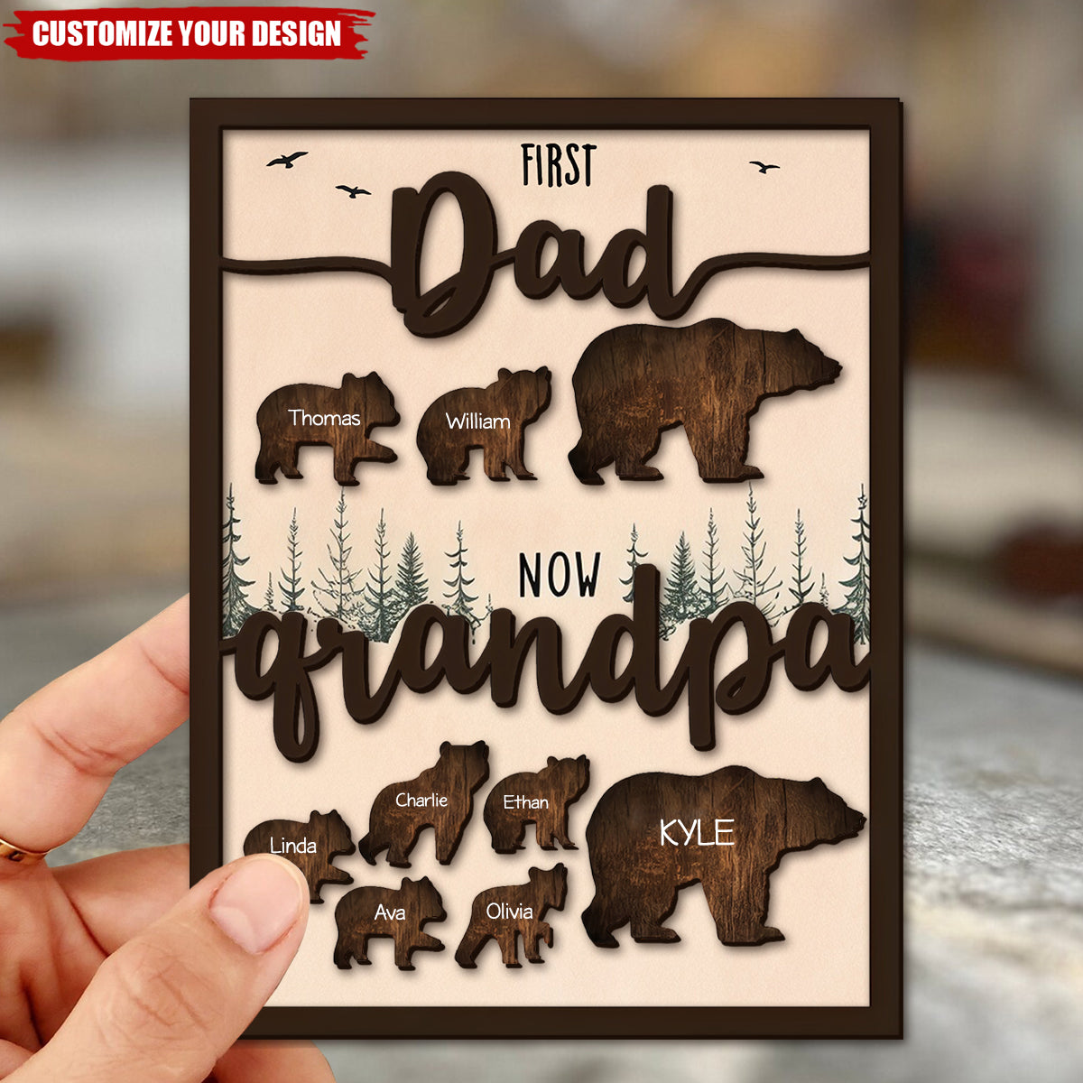 Personalized Papa Bear Sign With Kids Names, Father's Day Gift