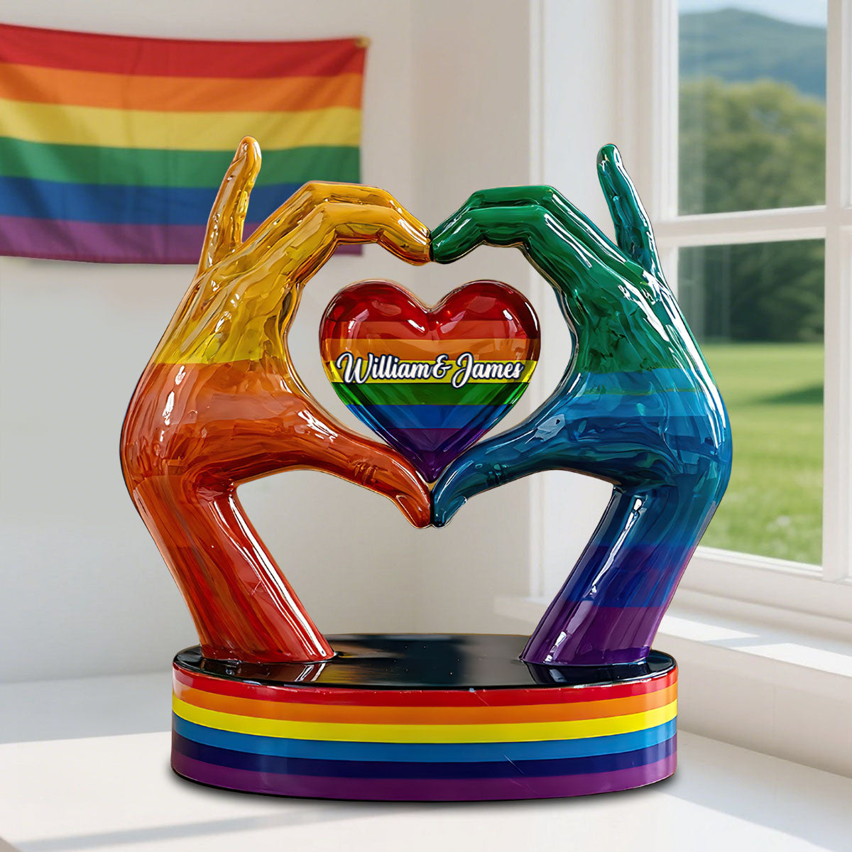 Love Is Love - Personalized LGBT Hand & Heart Shaped Acrylic Plaque