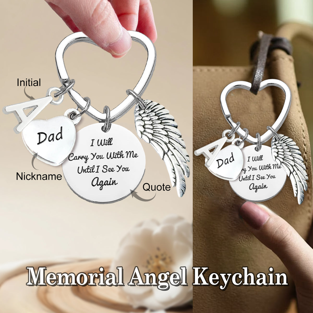 Personalized Bereavement Sympathy Gift, Loss of Brother Memorial Angel Wing Keychain