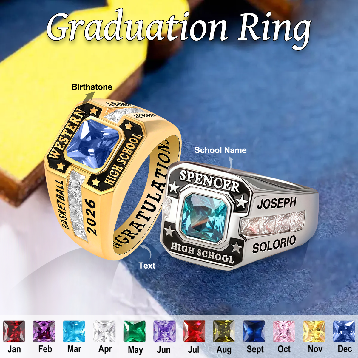Personalized High School College Class Ring Gift for Graduates