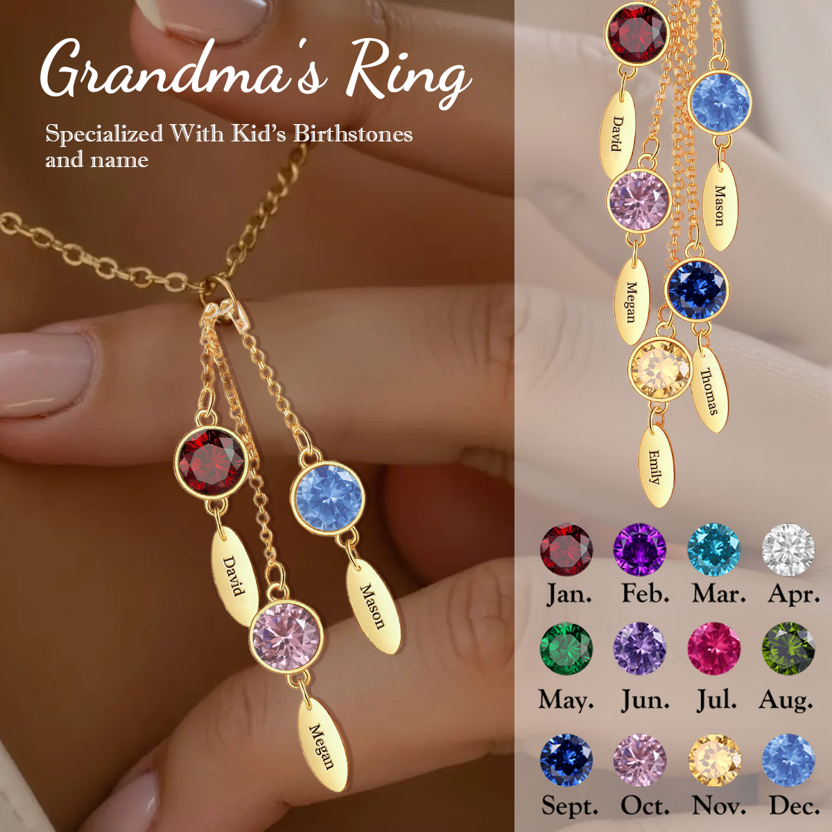 Personalized Custom Name Birthstone Leaves Tassel Necklace, Gift For Mom