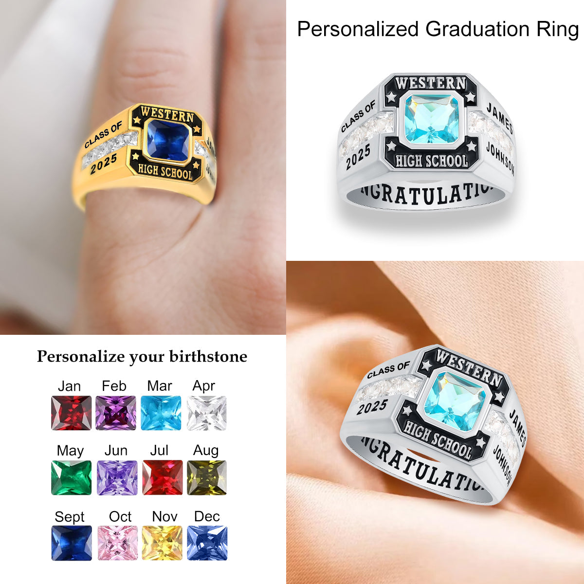 Personalized High School College Class Ring Gift for Graduates