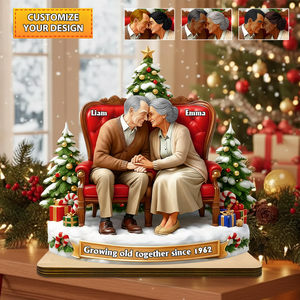 Old Couple Sitting Growing Old Together - Personalized Wooden Plaque