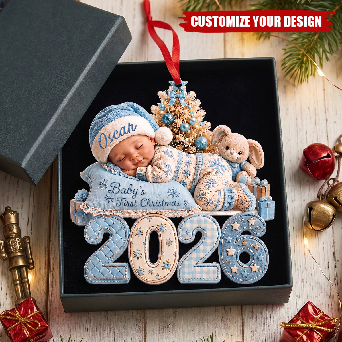 Personalized Baby First Christmas Ornament, Sleeping Baby Christmas Gift