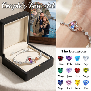 Together Forever - Personalized Two Heart Couple Birthstone Bracelet