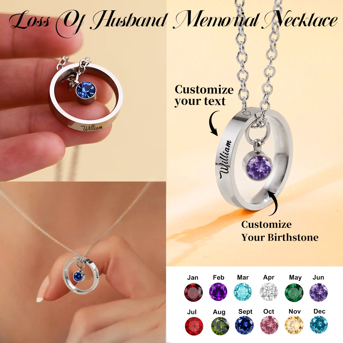 Personalized Necklace With Birthstone For Couples