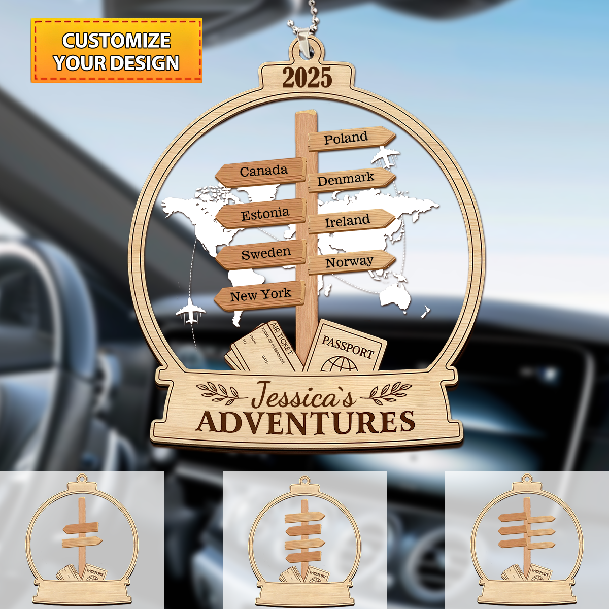 Personalized Travel Adventure Ornament, Custom Traveling Destination, Gift for Travelers