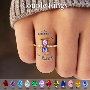 Personalized Couple Hourglass Double Birthstone Ring