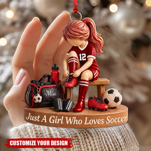 Personalized Soccer Girl Ornament, Custom Name Soccer Player Gift