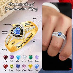 Personalized Engraved Heart Birthstone Graduation Ring Gift for Graduates