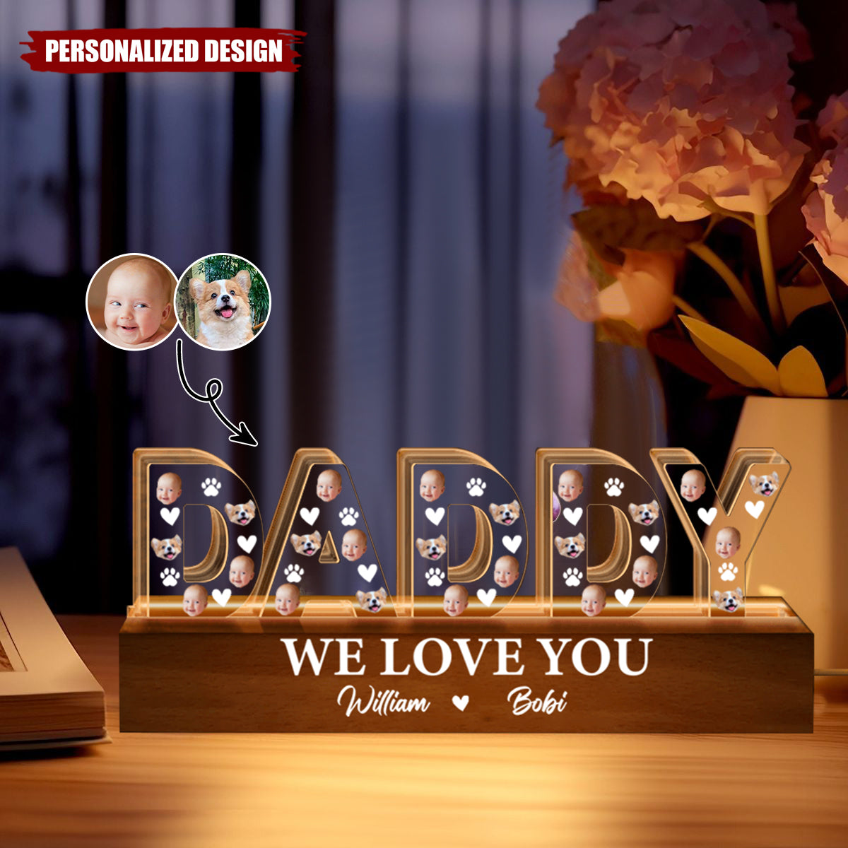 Personalized Photo LED Night Light, Father's Day Gift