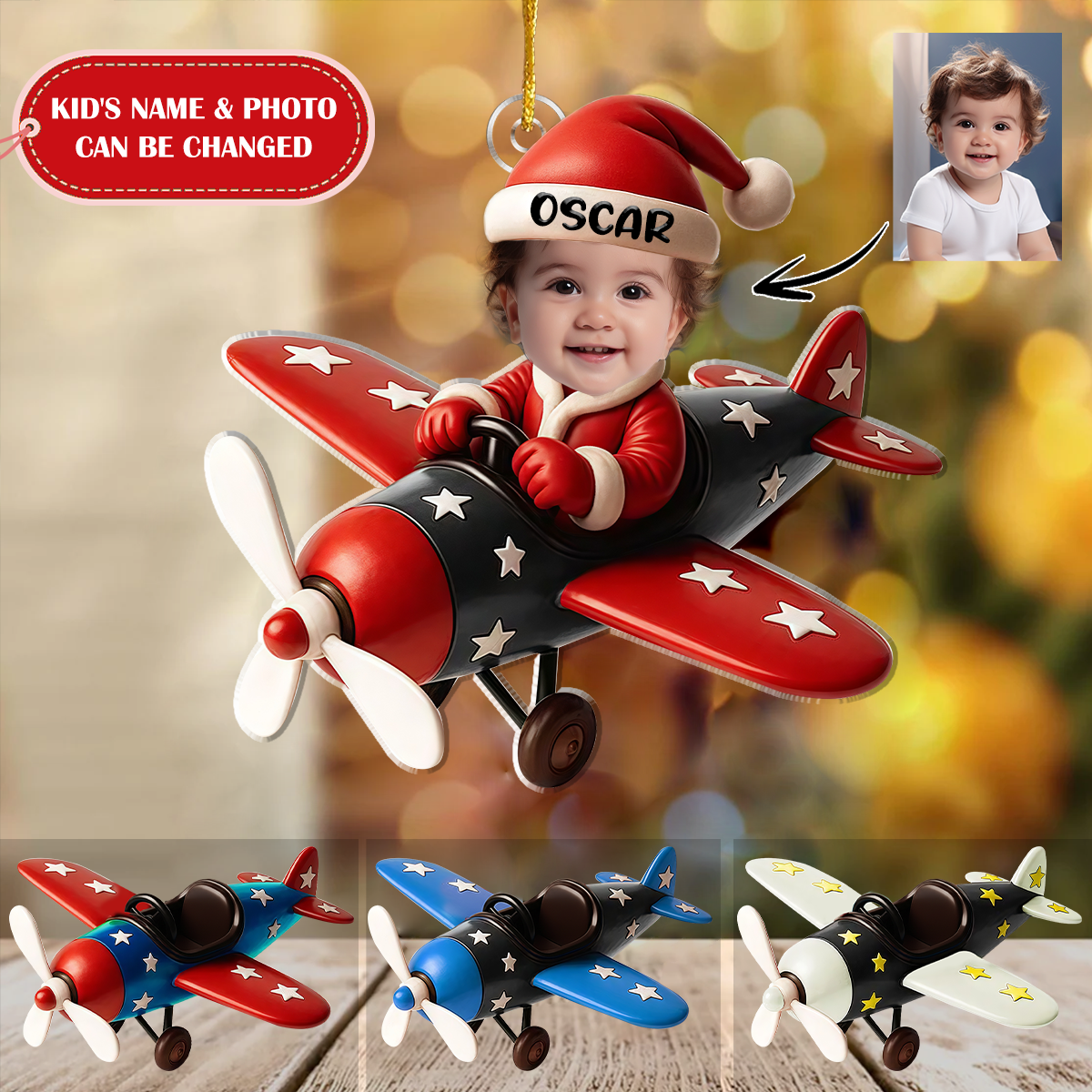 Personalized Photo Newborn Baby Airplane Ornament