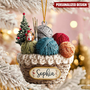 Personalized Knitting Basket Christmas Ornament, Crochet Lover Holiday Gift 2025