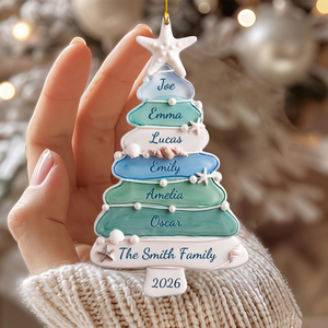 Personalized Sea Glass Tree Beach Family Christmas Ornament