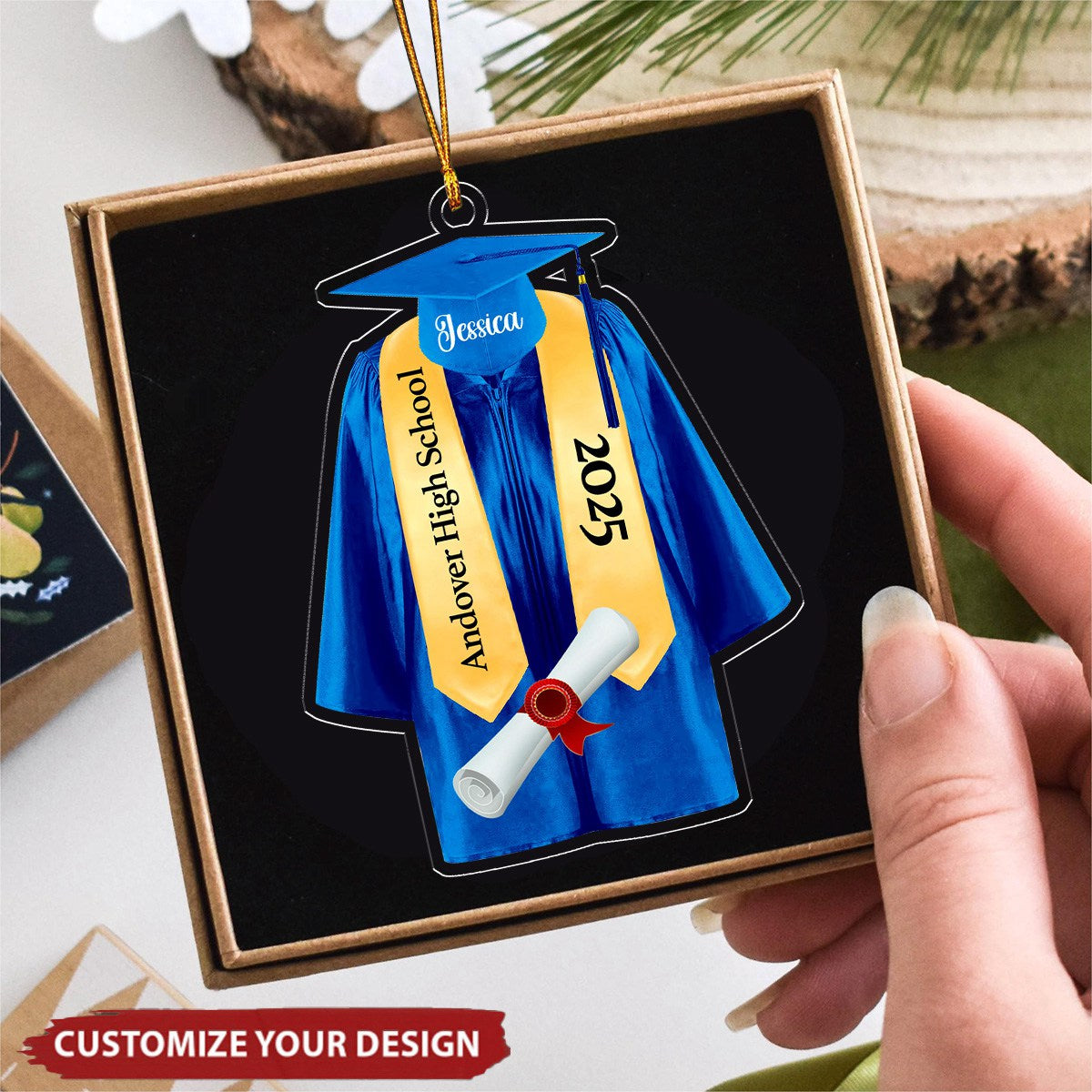 Personalized Graduation Gown Ornament With School Name