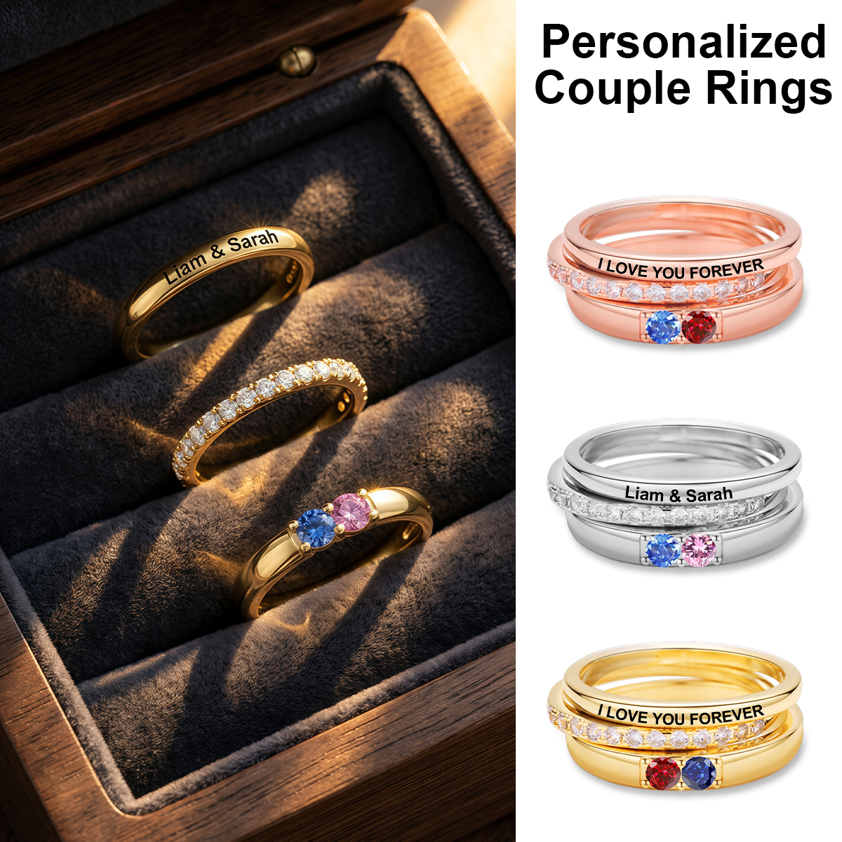I Love You Forever - Personalized Stacking Birthstone Promise Ring
