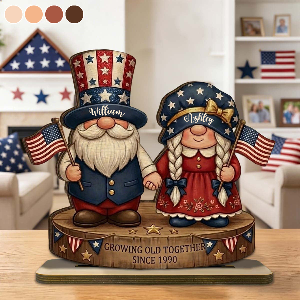 Custom Patriotic Couple Wooden Plaque – Growing Old Together Gift for Him & Her
