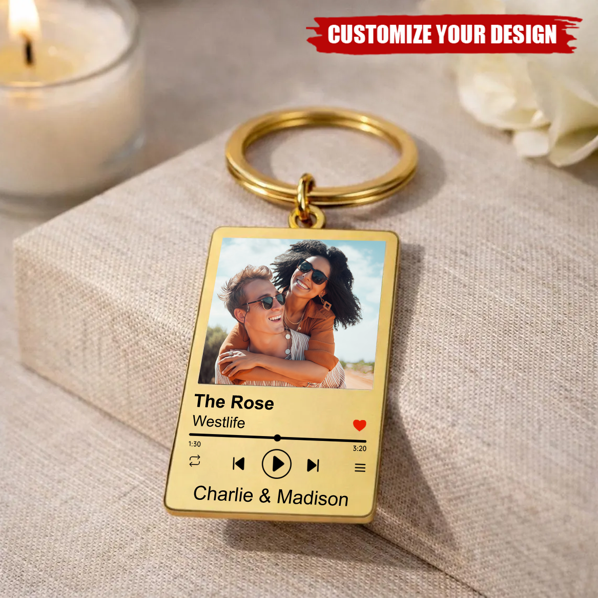 Personalized Couple Photo keychain With Engraved Music