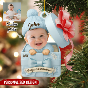 Personalized Baby Christmas Gift Box 2D Flat Acrylic Ornament