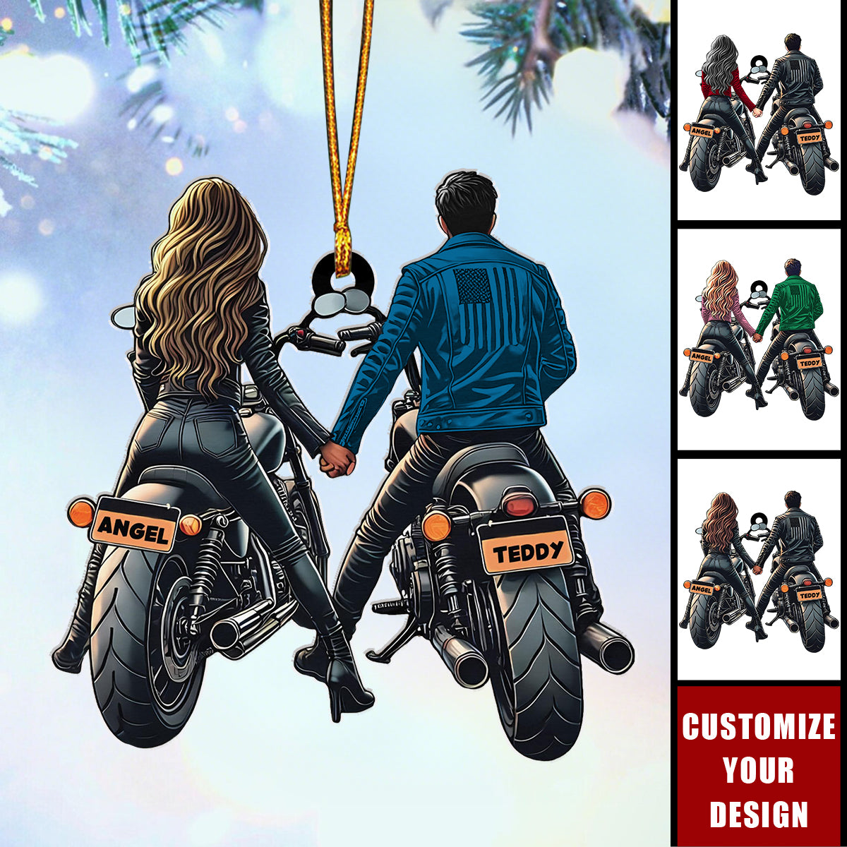 Personalized Motorcycle Couple Ornament - Gift for Biker