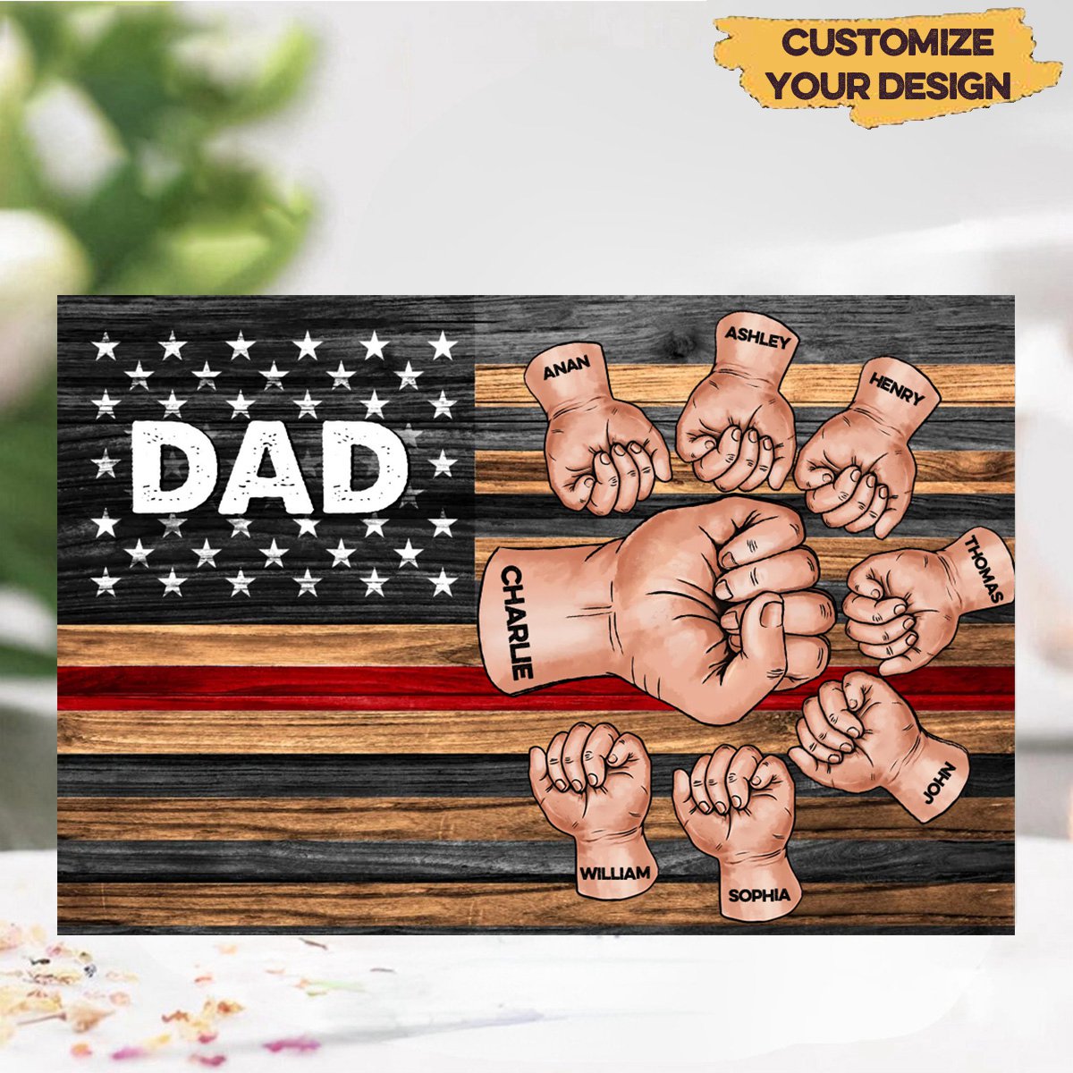 Dad Papa Grandpa Fist Bump Nation Flag Personalized Horizontal Poster