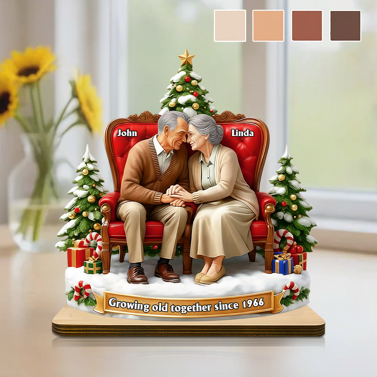 Old Couple Sitting Growing Old Together - Personalized Wooden Plaque