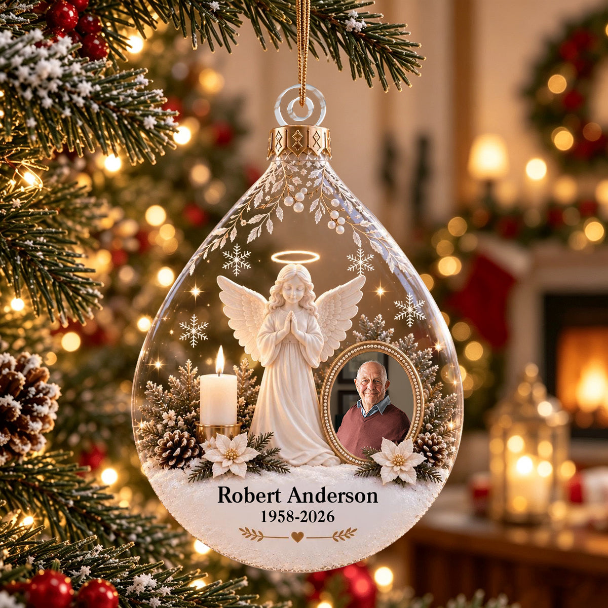 Personalized Memorial Angel Christmas Ornament, Custom Photo In Loving Memory Keepsake