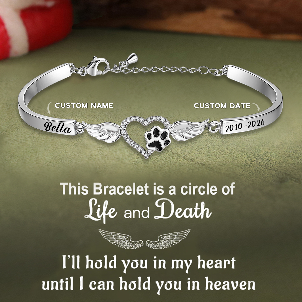 Forever In My Heart, Personalized Pet Paw Memorial Bracelet