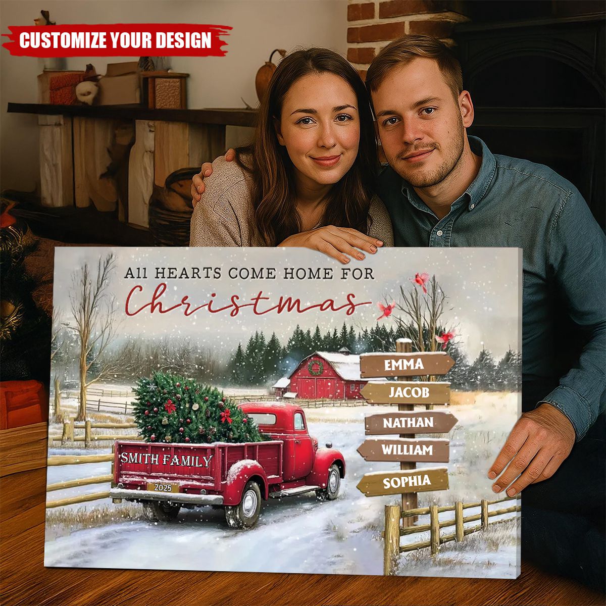 Personalized Custom Family Farm Christmas Truck Poster