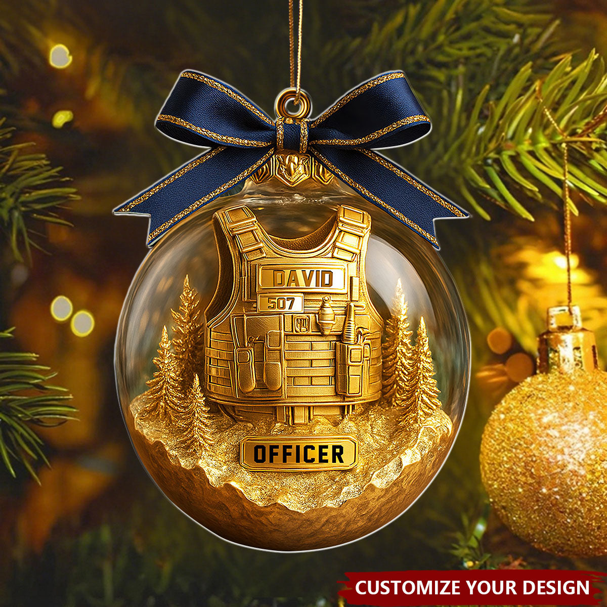Personalized Police Officer Ornament with Golden Vest