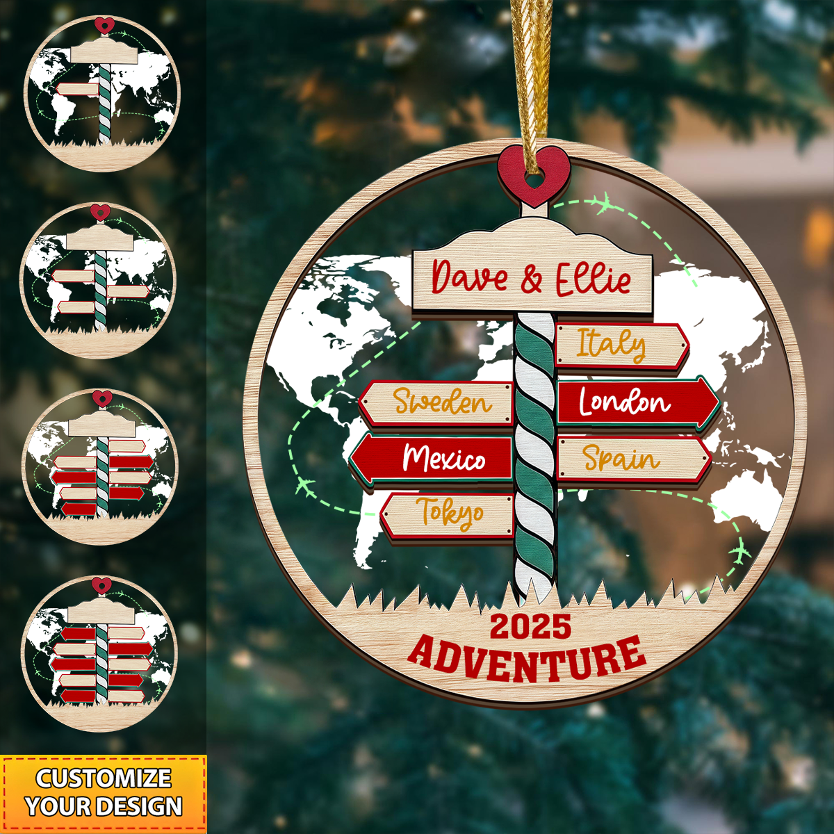 Couple Trip Ornament, Personalized Destinations Vacation Ornament