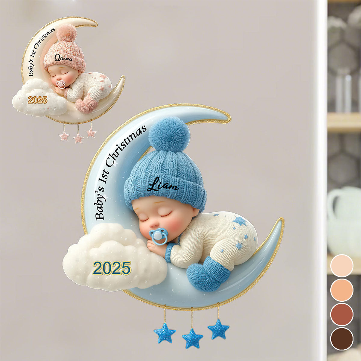 Custom Baby's First Christmas Decal, Moon Acrylic Keepsake