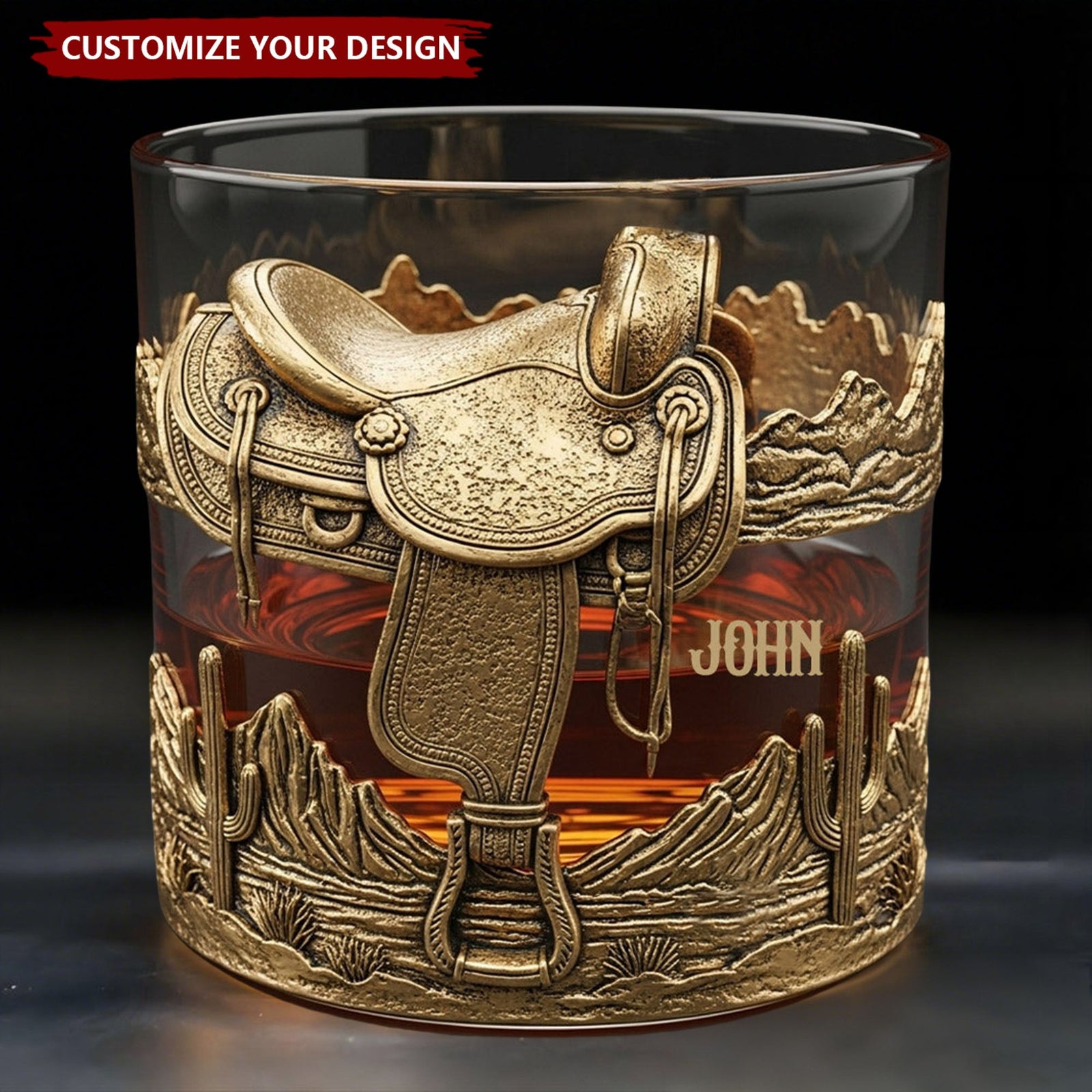 Horseshoe And Saddle - Personalized Horse Whiskey Glass