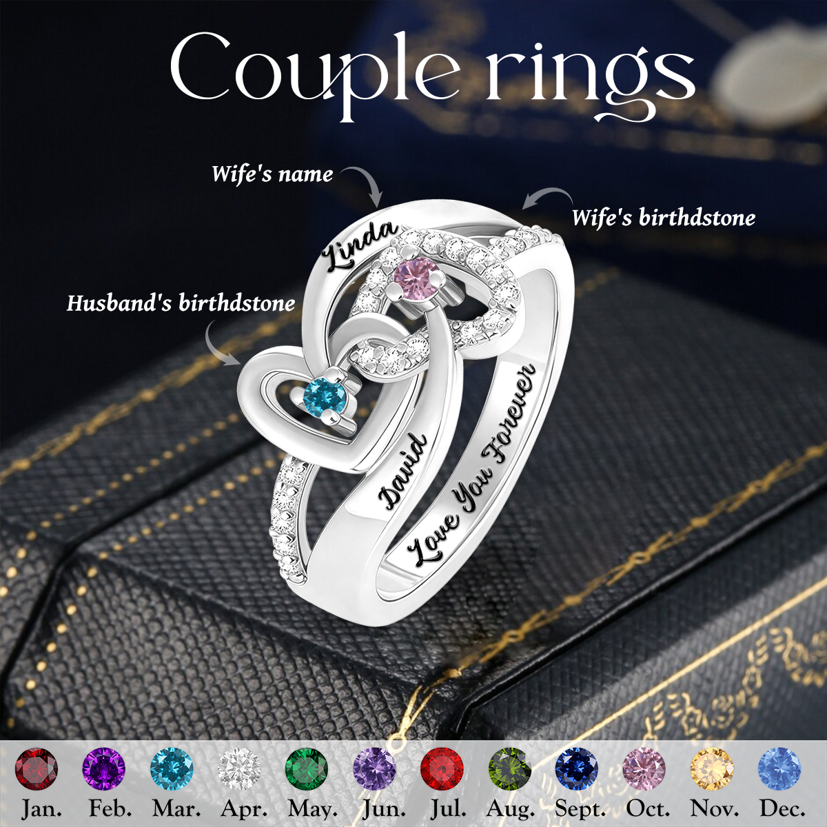 Love You Forever, Personalized Couple Birthstone Promise Ring