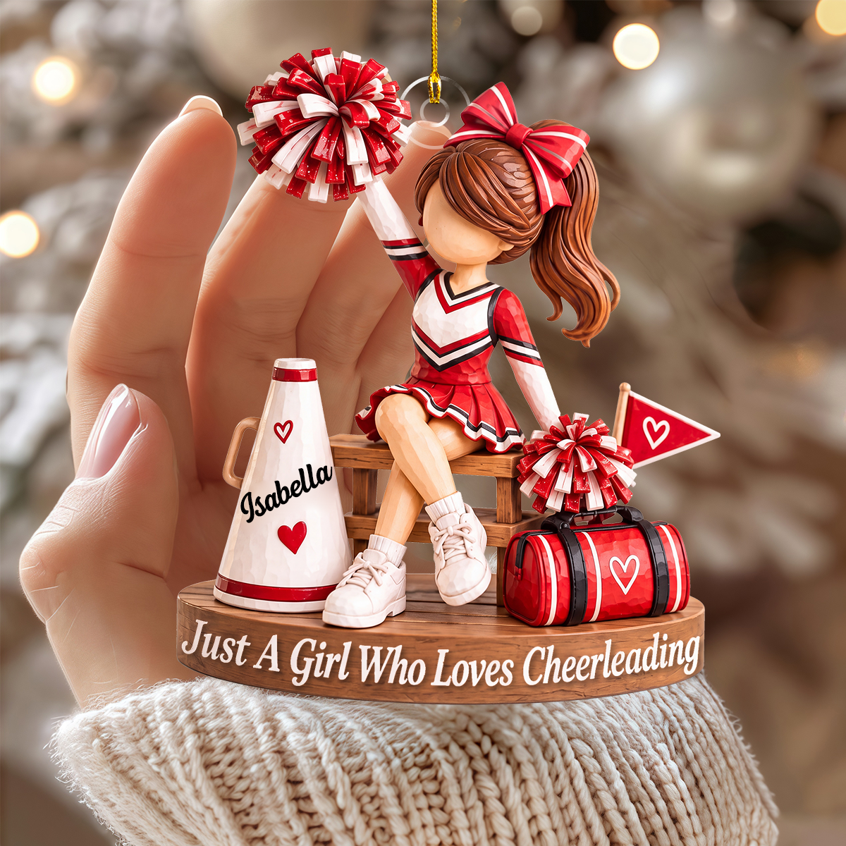 Personalized Cheerleader Ornament, Custom Name Cheer Gift for Girl