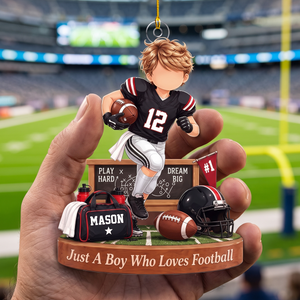 Personalized Football Boy Ornament, Custom Player Name Gift, Christmas Keepsake