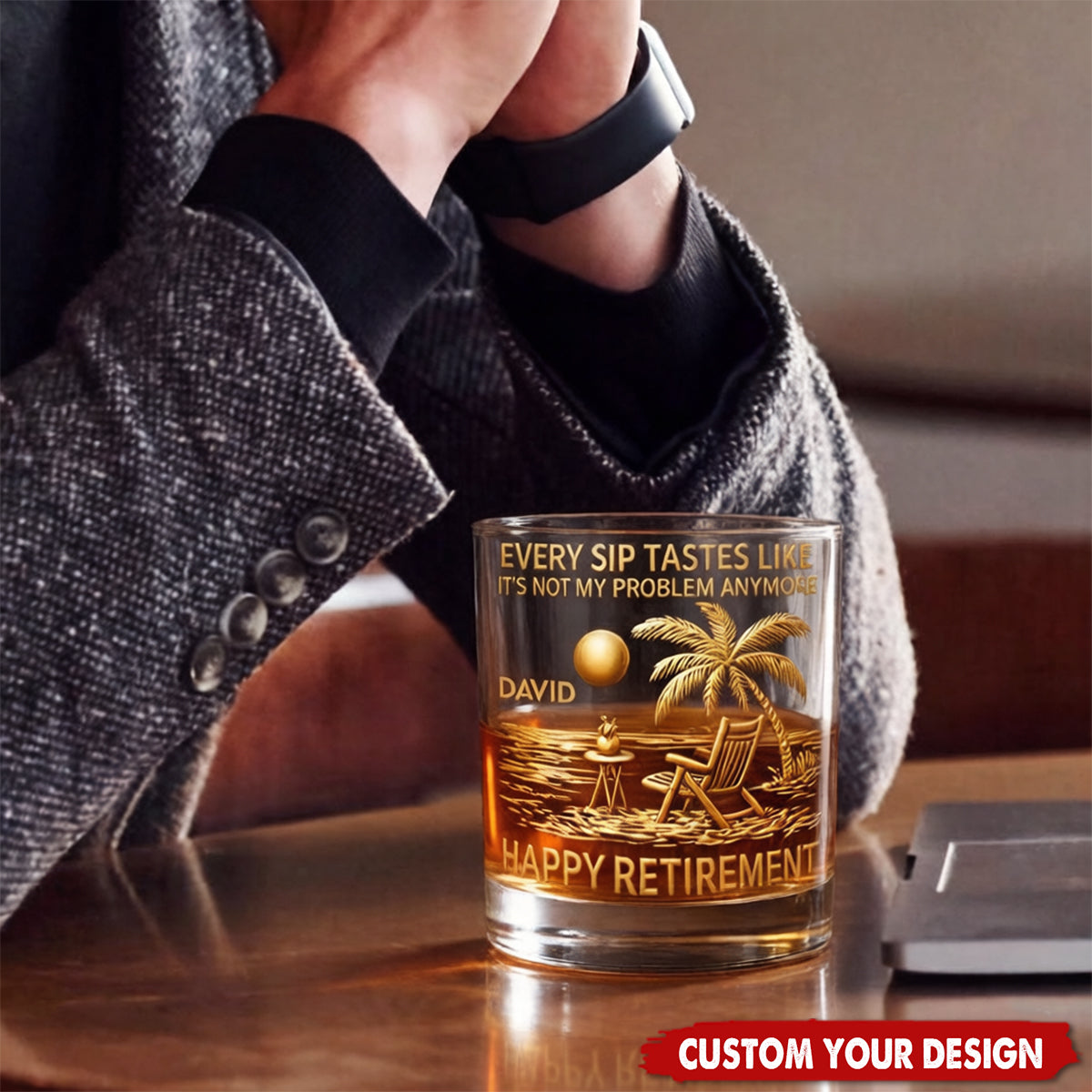Every Sip Tastes Like Happy Retirement, Personalized Custom Whiskey Glass