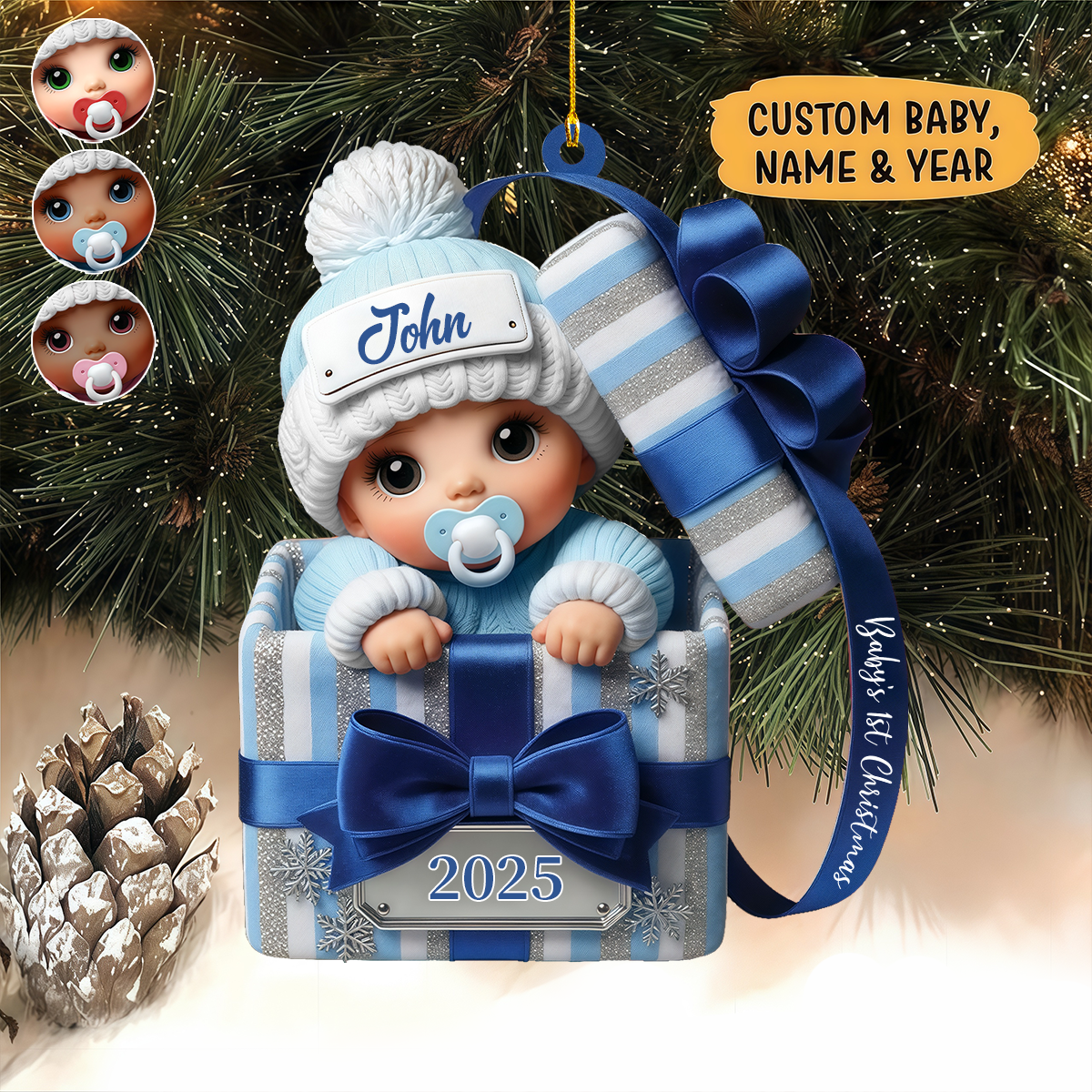Personalized Baby Christmas Gift Box 2D Flat Acrylic Ornament