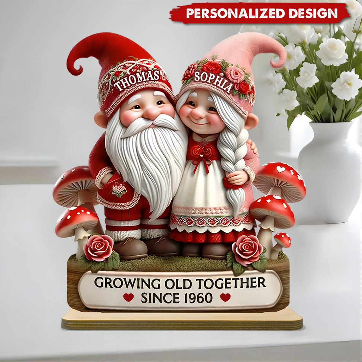 3D Effect Valentine's Couple Personalized Standing Wooden Plaque