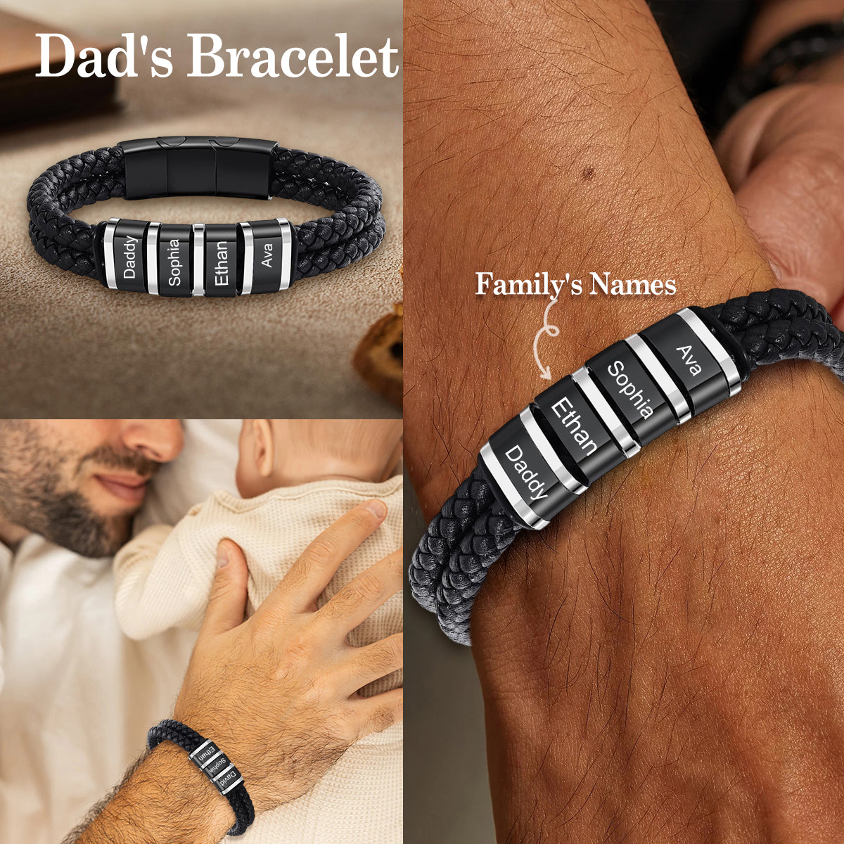 Personalized Family Names Double Round Rope Leather bracelet