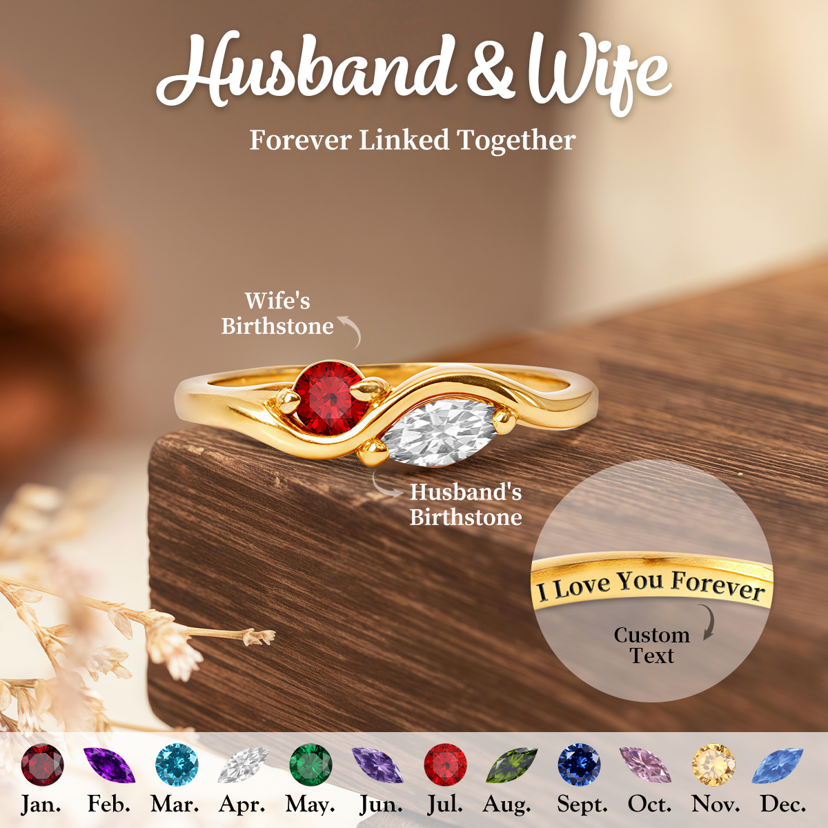 Personalized Birthstone Promise Ring For Couple