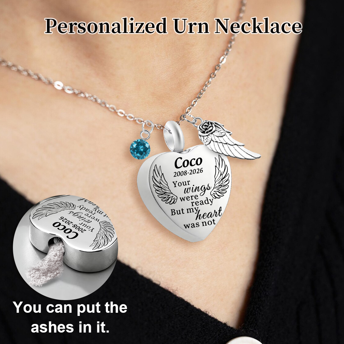 Personalized Urn Necklace for Ashes with Birthstone