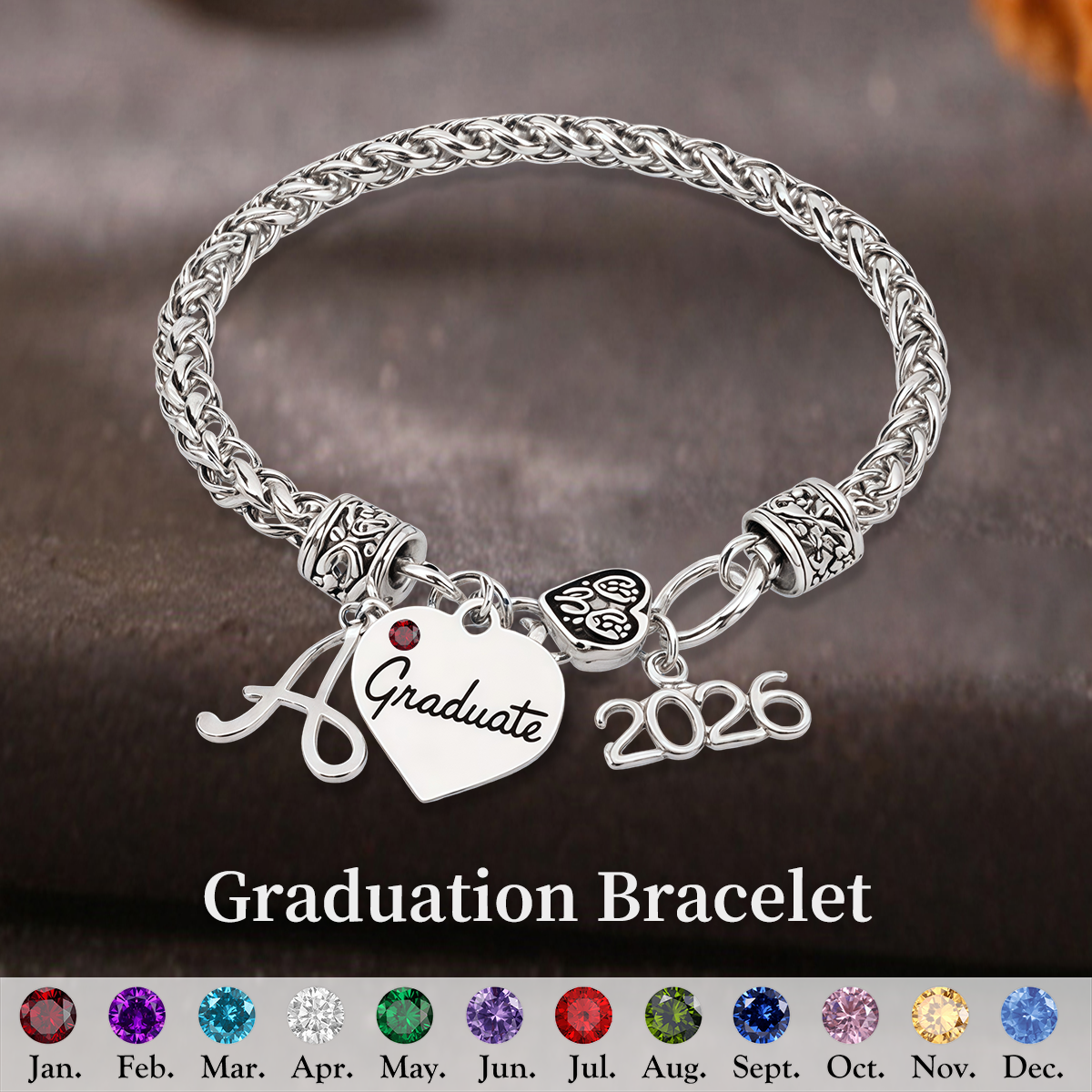 Personalized Initial Letter Charm Graduation Bracelet
