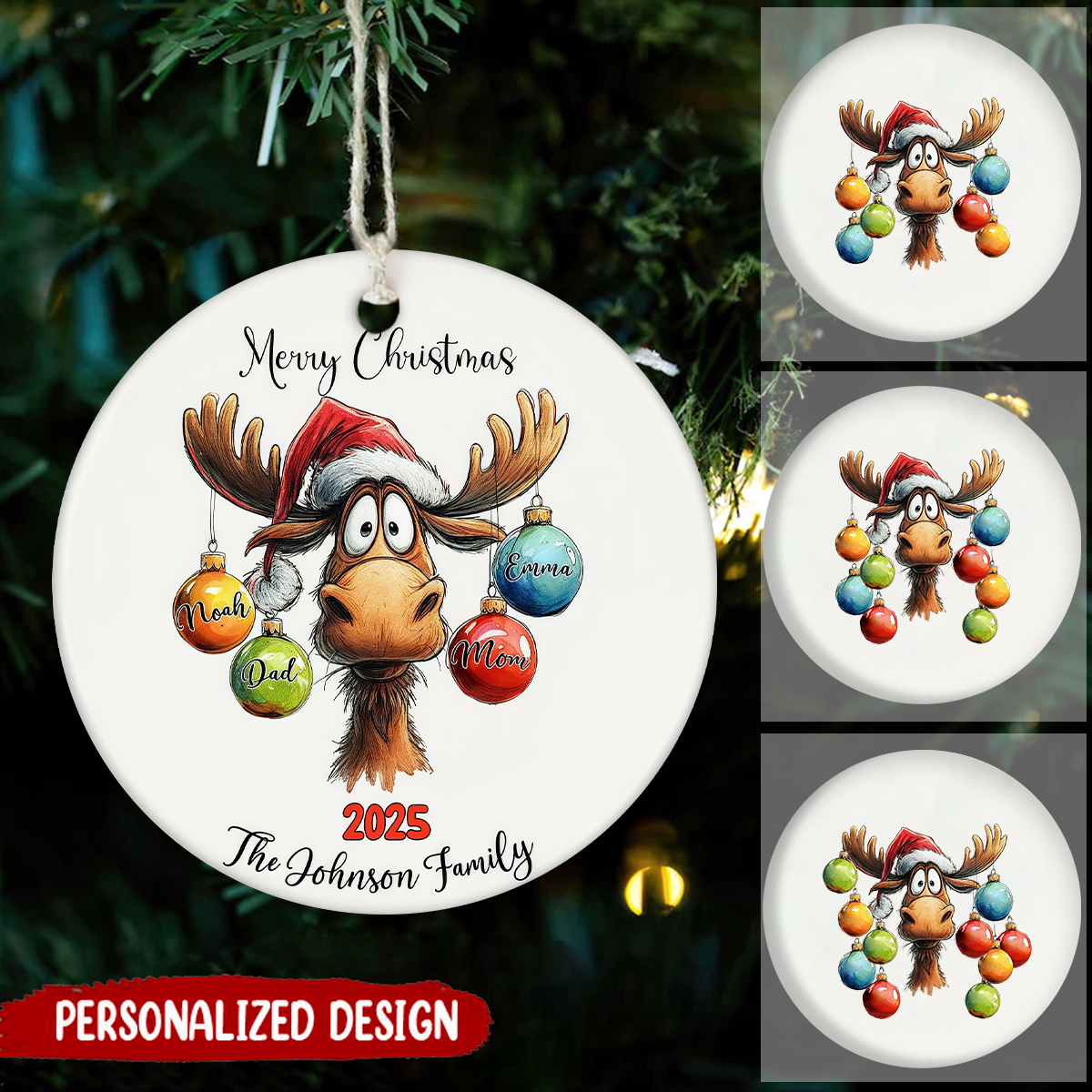 Personalized Funny Moose Family Christmas Ornament