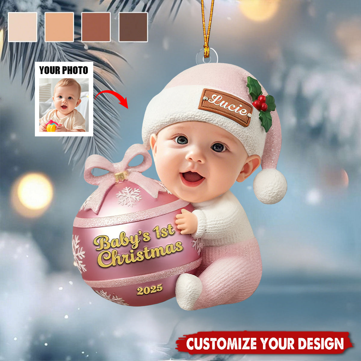 Custom Photo Newborn Ornament, Personalized Baby’s First Christmas Ornament