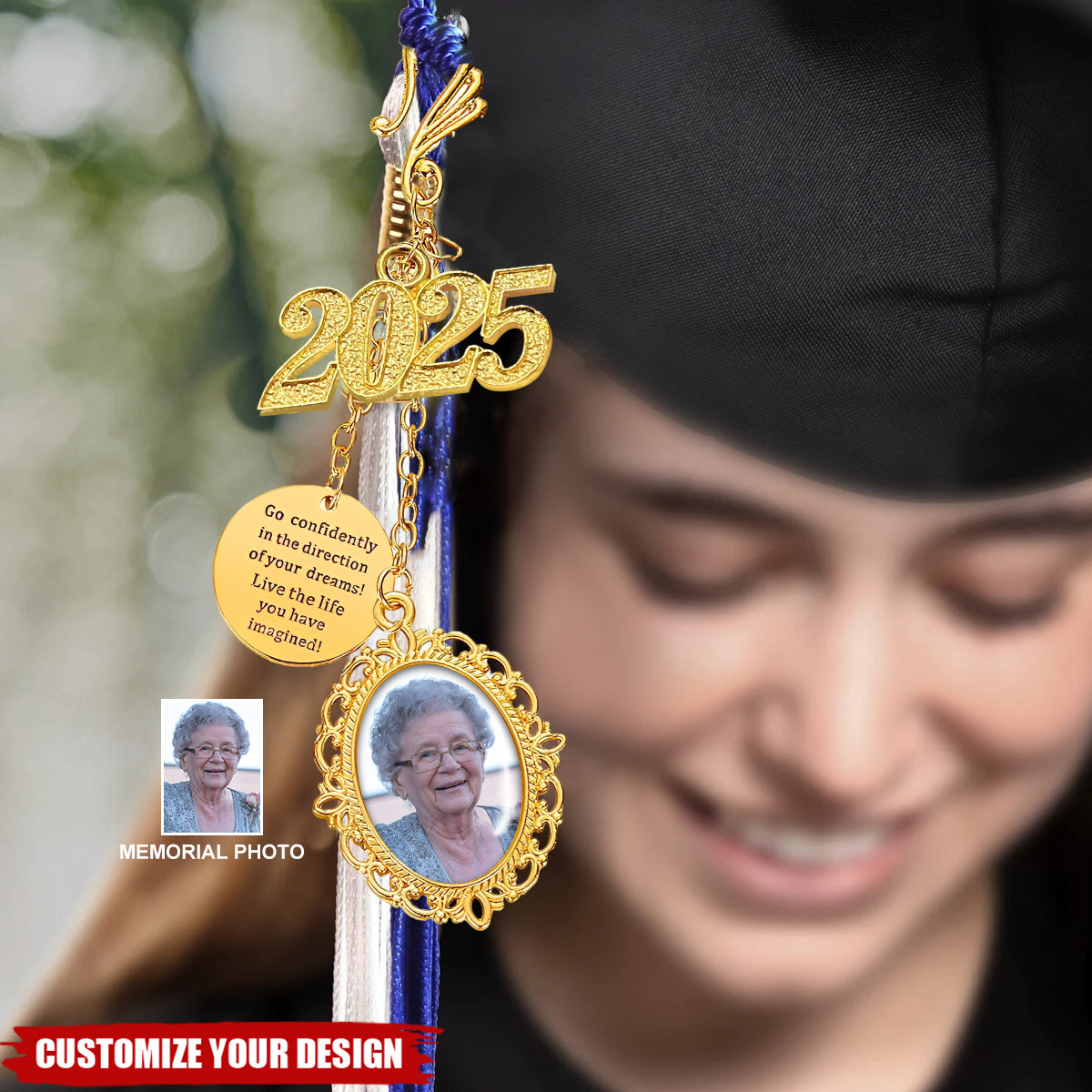 Personalized Class of 2025 Graduation Memorial Tassel Photo Charm