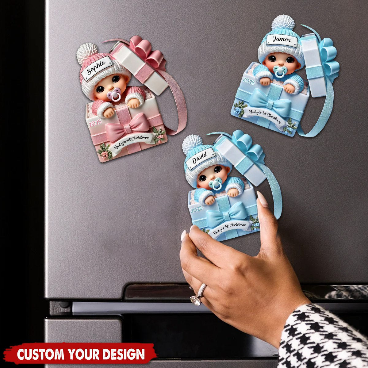 Baby Inside Gift Box Personalized Acrylic Fridge Magnet - Gift for Newborn