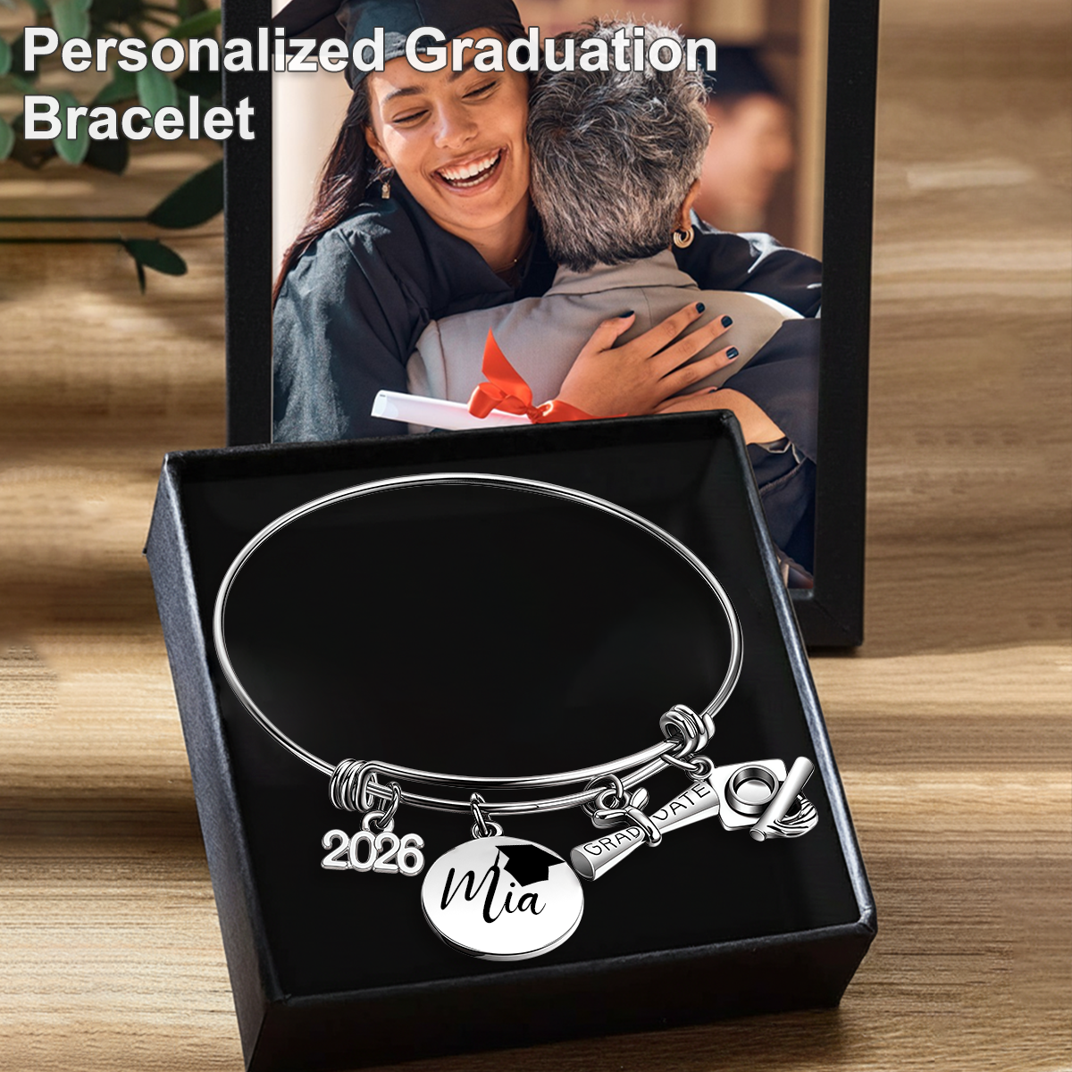 Personalized Graduation Bracelet Bangle, Class of 2026