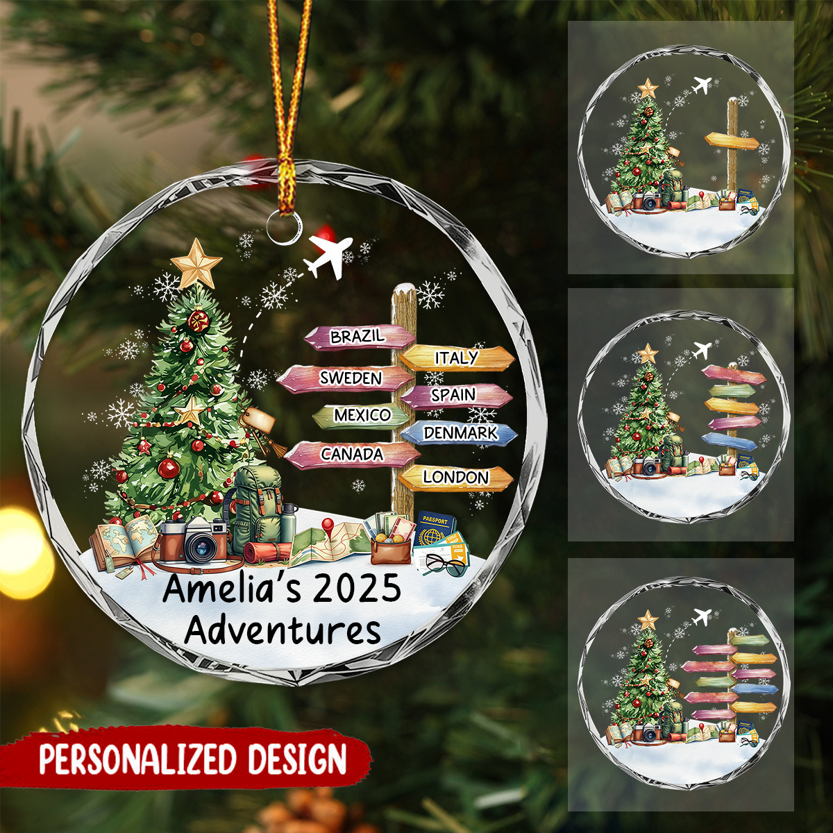 Custom Adventure Christmas Ornament - Travel Destination Keepsake