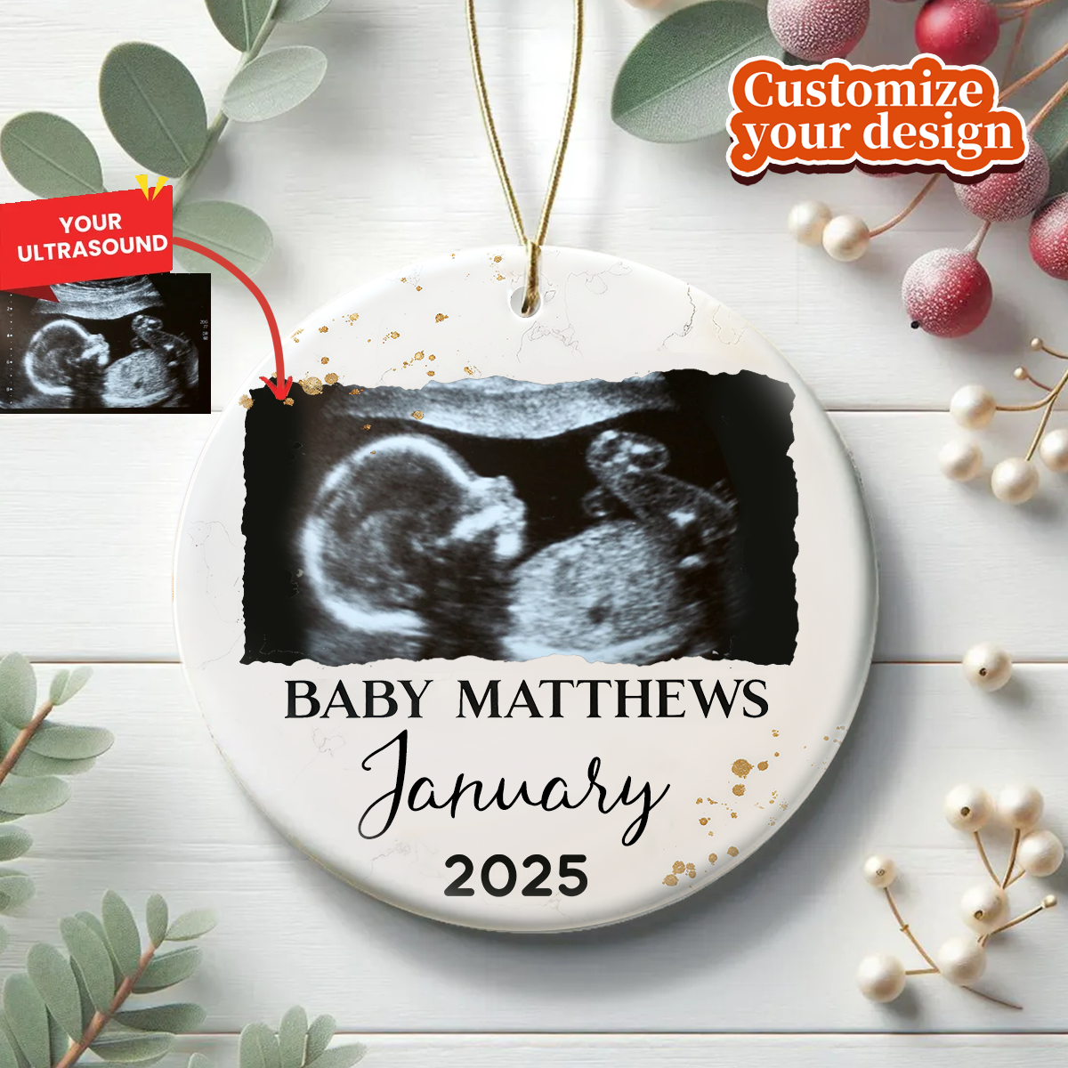 Personalized Baby Announcement Christmas Ornament
